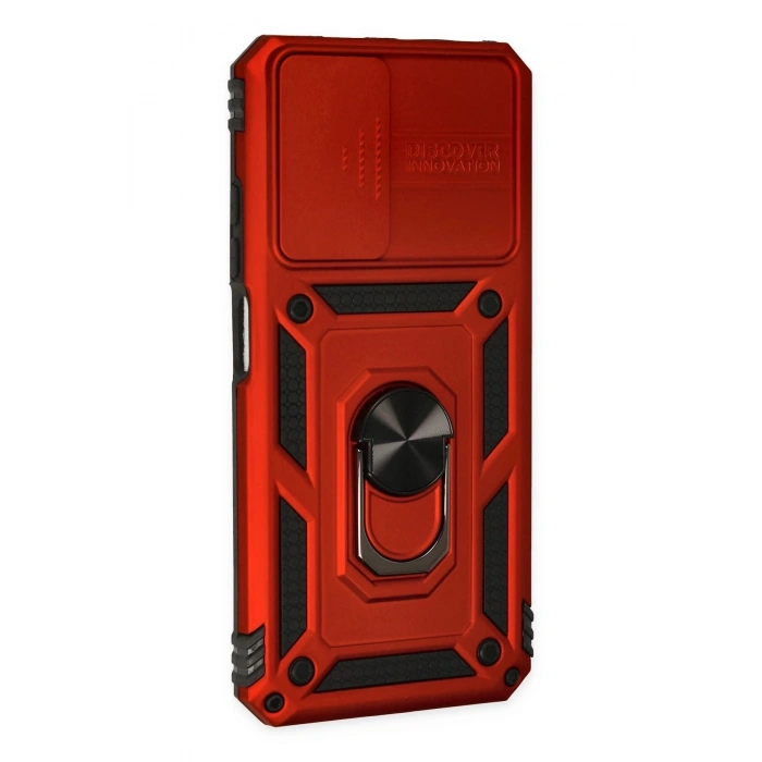Durukar®   Redmi Note 11 Kılıf Pars Lens Yüzüklü Silikon - Kırmızı