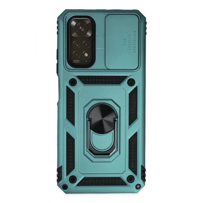 Durukar®   Redmi Note 11 Kılıf Pars Lens Yüzüklü Silikon - Yeşil