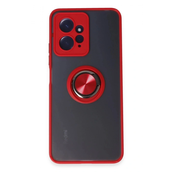 Durukar®   Redmi Note 12 4G Kılıf Montreal Yüzüklü Silikon Kapak - Kırmızı