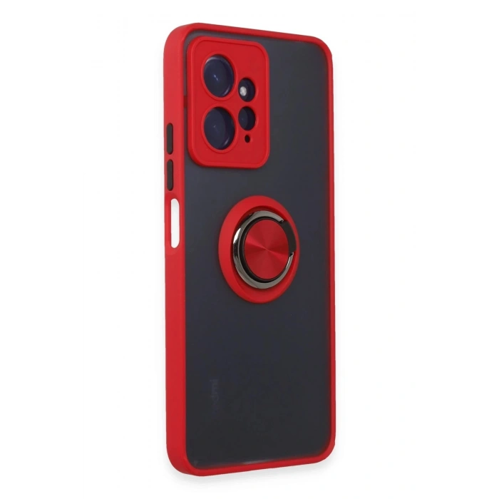 Durukar®   Redmi Note 12 4G Kılıf Montreal Yüzüklü Silikon Kapak - Kırmızı