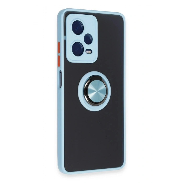 Durukar®   Redmi Note 12 5G Kılıf Montreal Yüzüklü Silikon Kapak - Buz Mavi