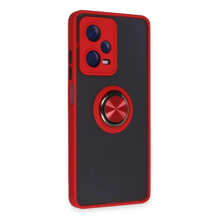Durukar®   Redmi Note 12 5G Kılıf Montreal Yüzüklü Silikon Kapak - Kırmızı