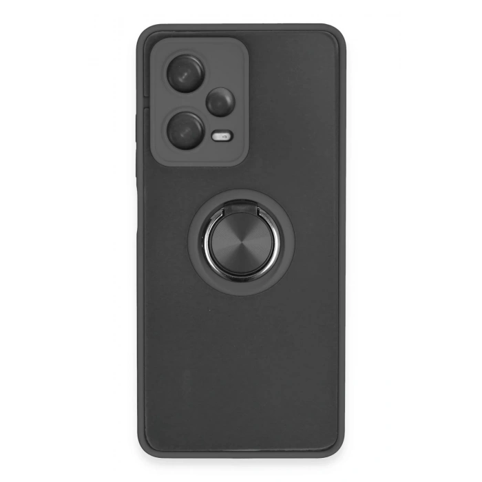 Durukar®   Redmi Note 12 5G Kılıf Montreal Yüzüklü Silikon Kapak - Siyah