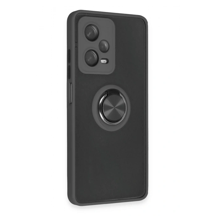 Durukar®   Redmi Note 12 5G Kılıf Montreal Yüzüklü Silikon Kapak - Siyah