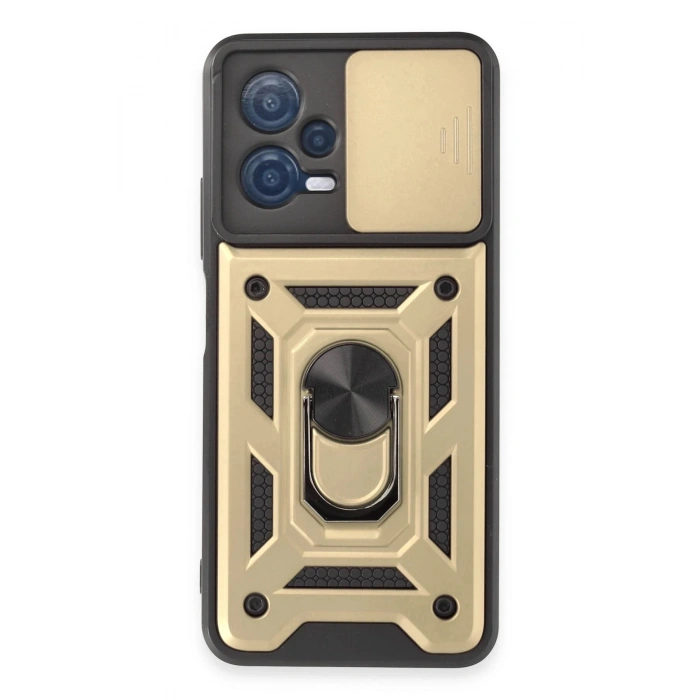 Durukar®   Redmi Note 12 5G Kılıf Pars Lens Yüzüklü Silikon - Gold