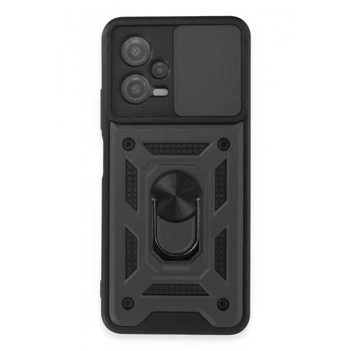 Durukar®   Redmi Note 12 5G Kılıf Pars Lens Yüzüklü Silikon - Siyah