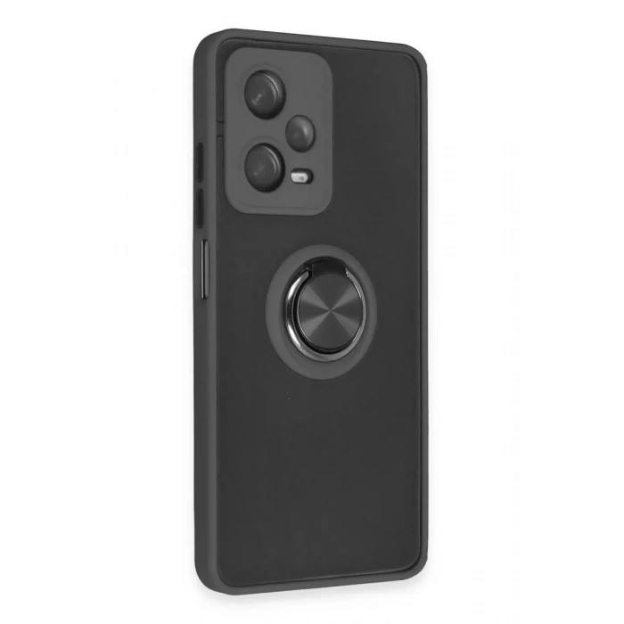 Durukar®   Redmi Note 12 Pro 5G Kılıf Montreal Yüzüklü Silikon Kapak - Siyah