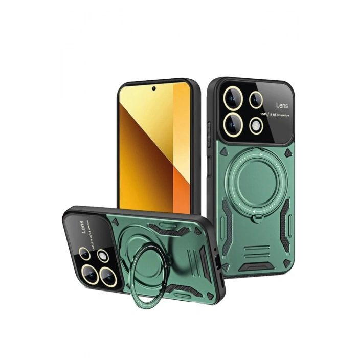 Durukar®   Redmi Note 13 4G Kılıf Joy Lens Standlı Kapak - Koyu Yeşil