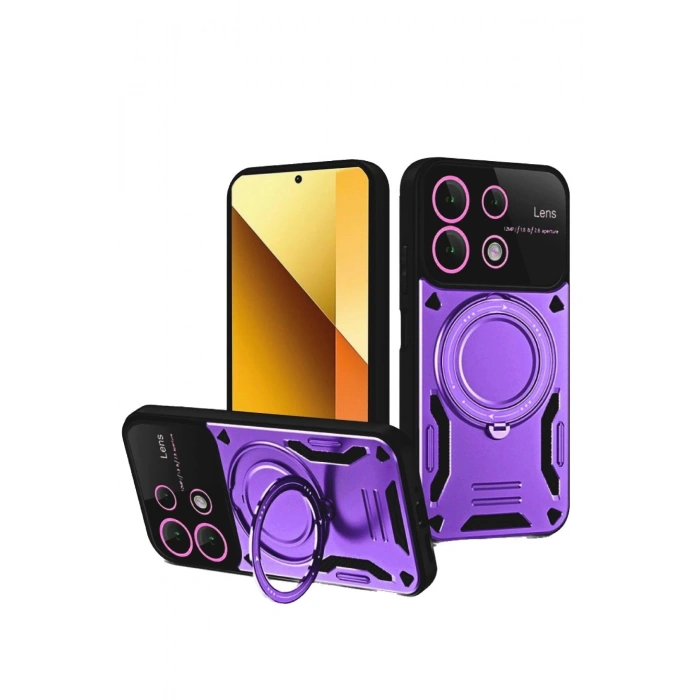 Durukar®   Redmi Note 13 4G Kılıf Joy Lens Standlı Kapak - Mor