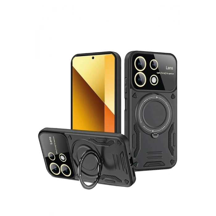 Durukar®   Redmi Note 13 4G Kılıf Joy Lens Standlı Kapak - Siyah