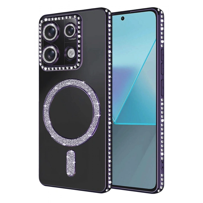 Durukar®   Redmi Note 13 Pro 4G Joke Simli Magneticsafe Kılıf - Derin Mor