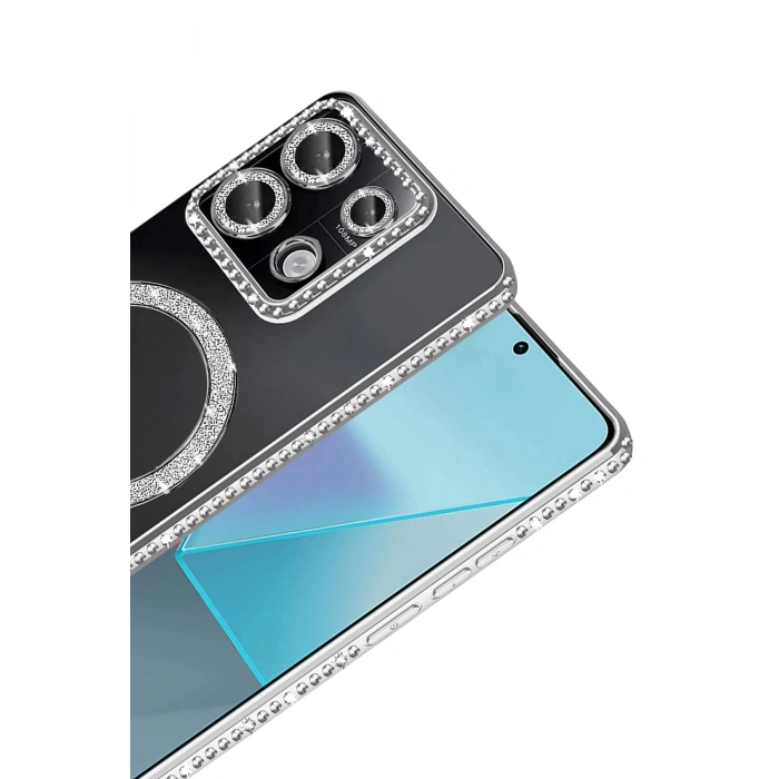 Durukar®   Redmi Note 13 Pro 4G Joke Simli Magneticsafe Kılıf - Gümüş