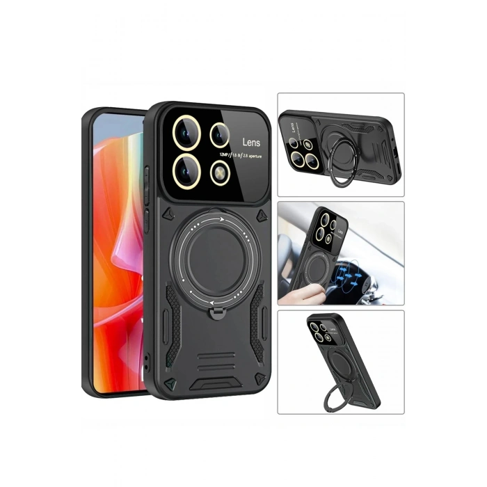 Durukar®   Redmi Note 13 Pro 5G Kılıf Joy Lens Standlı Kapak - Kırmızı