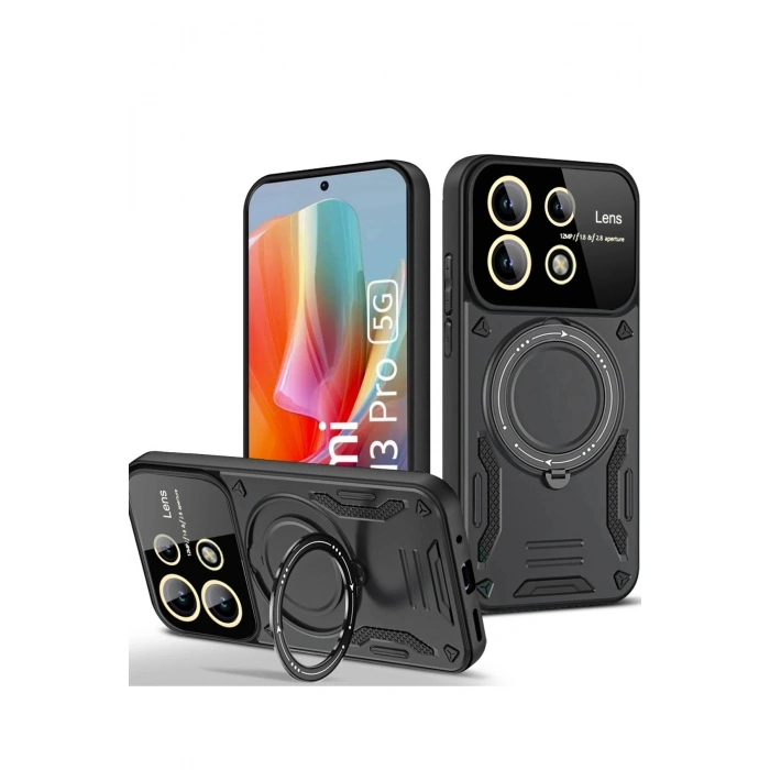 Durukar®   Redmi Note 13 Pro 5G Kılıf Joy Lens Standlı Kapak - Siyah