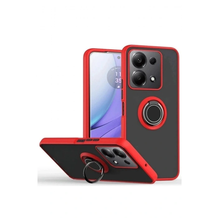 Durukar®   Redmi Note 13 Pro 5G Kılıf Montreal Yüzüklü Silikon Kapak - Kırmızı