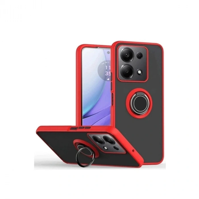 Durukar®   Redmi Note 13 Pro 5G Kılıf Montreal Yüzüklü Silikon Kapak - Kırmızı
