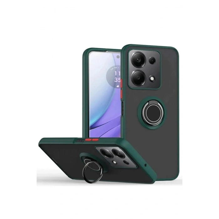 Durukar®   Redmi Note 13 Pro 5G Kılıf Montreal Yüzüklü Silikon Kapak - Yeşil
