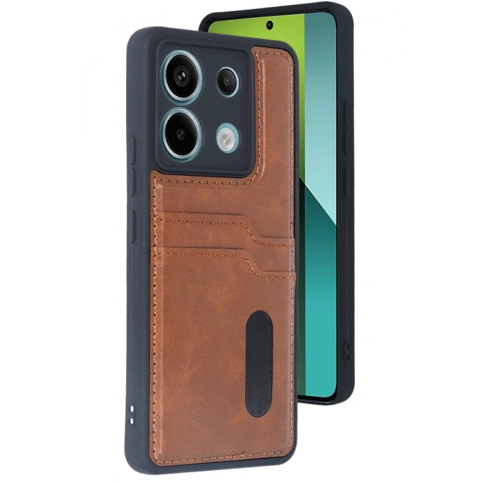 Durukar®   Redmi Note 13 Pro 5G Kılıf Sara Kartvizitli Deri Kılıf - Taba