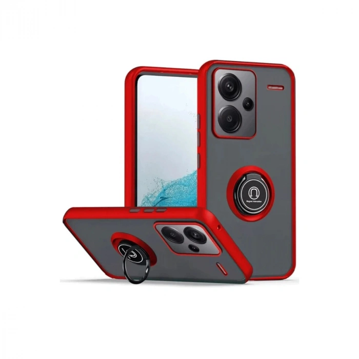 Durukar®   Redmi Note 13 Pro Plus Kılıf Montreal Yüzüklü Silikon Kapak - Kırmızı