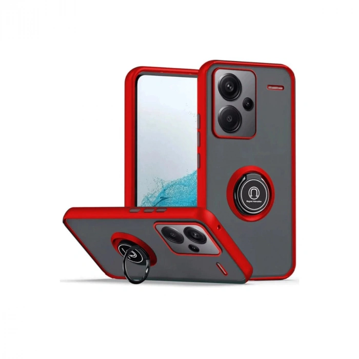 Durukar®   Redmi Note 13 Pro Plus Kılıf Montreal Yüzüklü Silikon Kapak - Kırmızı