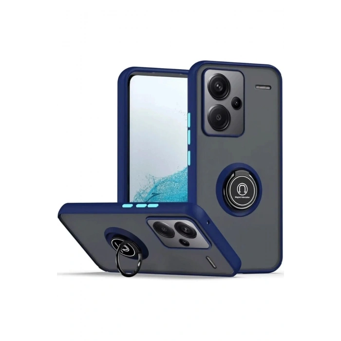 Durukar®   Redmi Note 13 Pro Plus Kılıf Montreal Yüzüklü Silikon Kapak - Lacivert