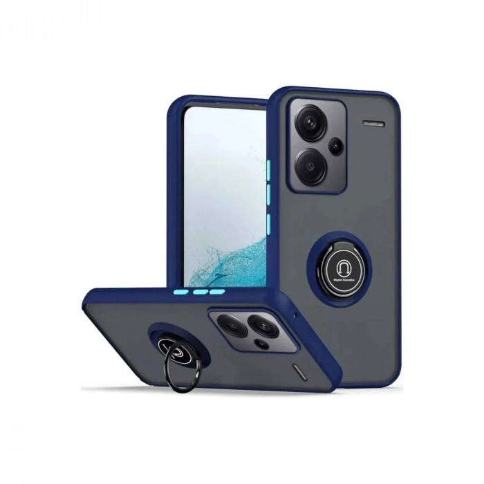 Durukar®   Redmi Note 13 Pro Plus Kılıf Montreal Yüzüklü Silikon Kapak - Lacivert