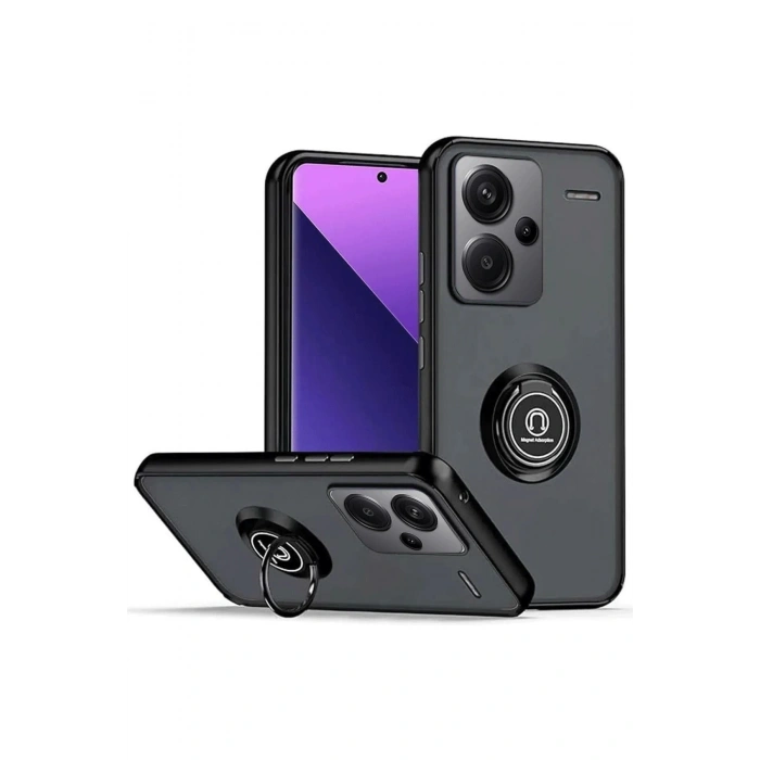 Durukar®   Redmi Note 13 Pro Plus Kılıf Montreal Yüzüklü Silikon Kapak - Siyah