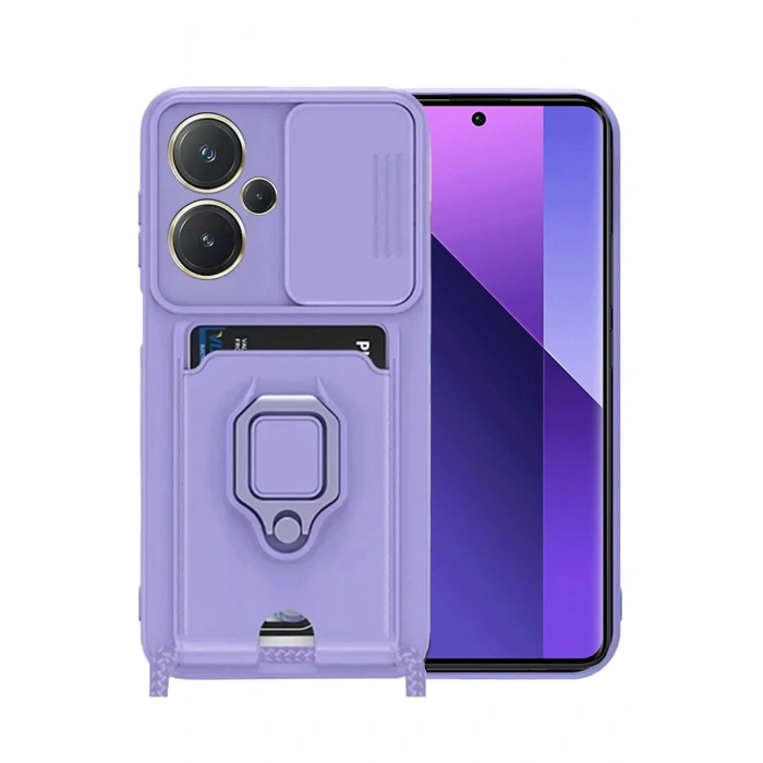 Durukar®   Redmi Note 13 Pro Plus Kılıf Zuma Kartvizitli Yüzüklü Silikon - Lila