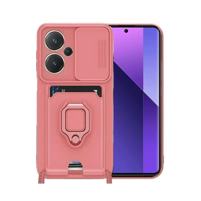Durukar®   Redmi Note 13 Pro Plus Kılıf Zuma Kartvizitli Yüzüklü Silikon - Pembe