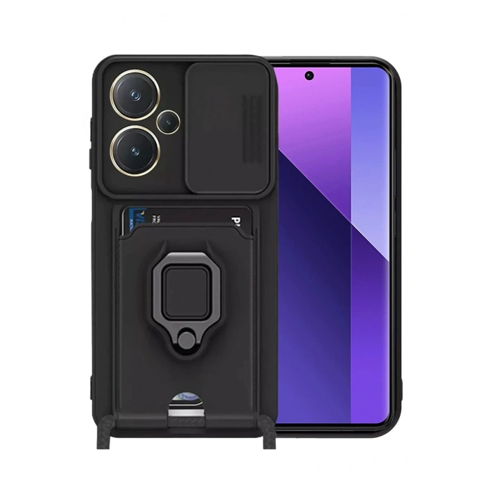 Durukar®   Redmi Note 13 Pro Plus Kılıf Zuma Kartvizitli Yüzüklü Silikon - Siyah