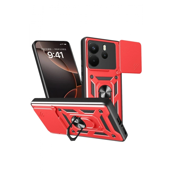 Durukar®   Redmi Note 14 4G Pars Lens Yüzüklü Silikon - Kırmızı