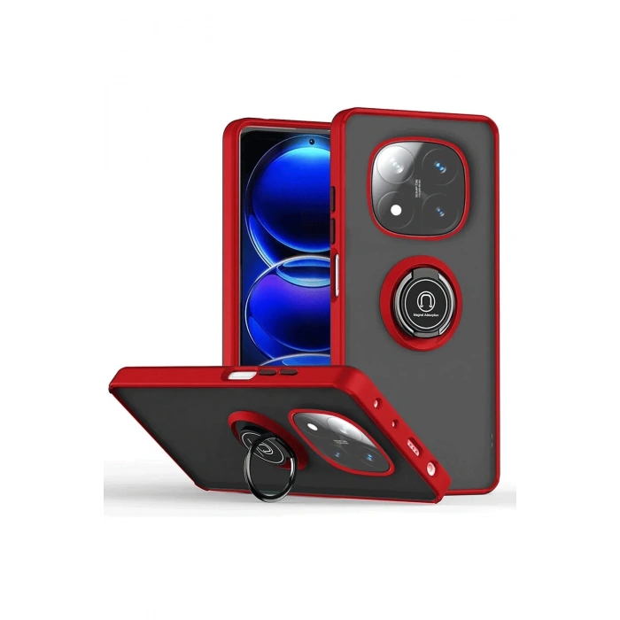 Durukar®   Redmi Note 14 Pro 4G Kılıf Montreal Yüzüklü Silikon Kapak - Kırmızı