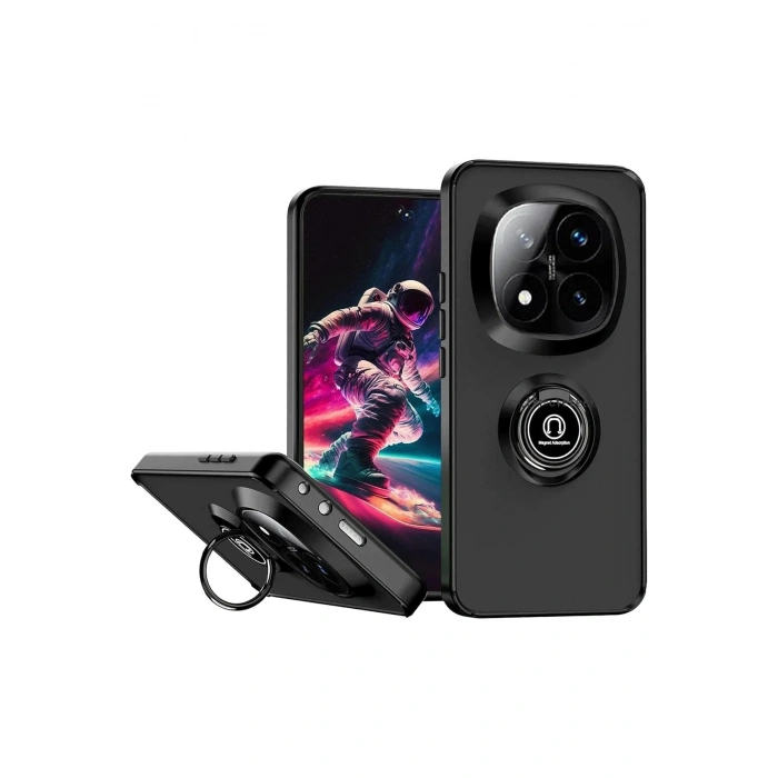 Durukar®   Redmi Note 14 Pro 4G Kılıf Montreal Yüzüklü Silikon Kapak - Siyah