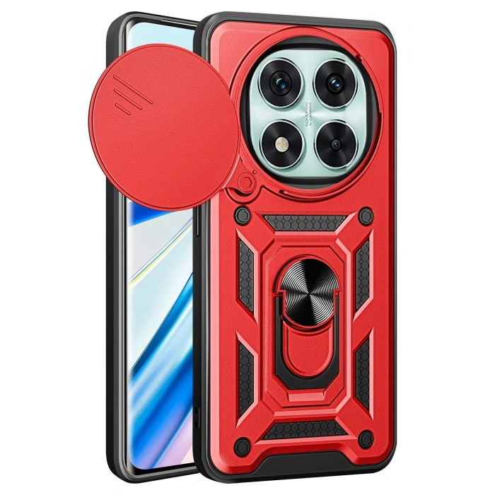 Durukar®   Redmi Note 14 Pro 4G Kılıf Pars Lens Yüzüklü Silikon - Kırmızı
