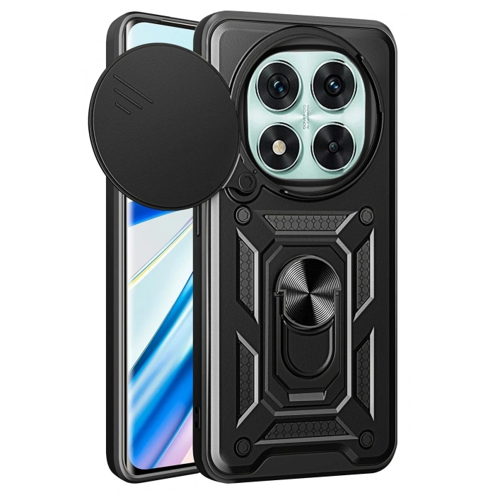 Durukar®   Redmi Note 14 Pro 5G Kılıf Pars Lens Yüzüklü Silikon - Siyah