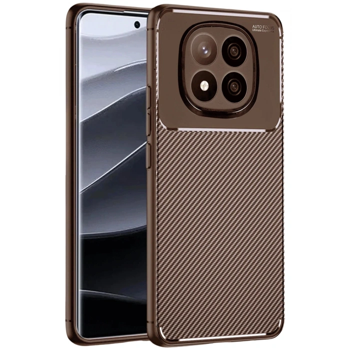 Durukar®   Redmi Note 14 Pro Plus Kılıf Auto Focus Karbon Kapak - Kahverengi