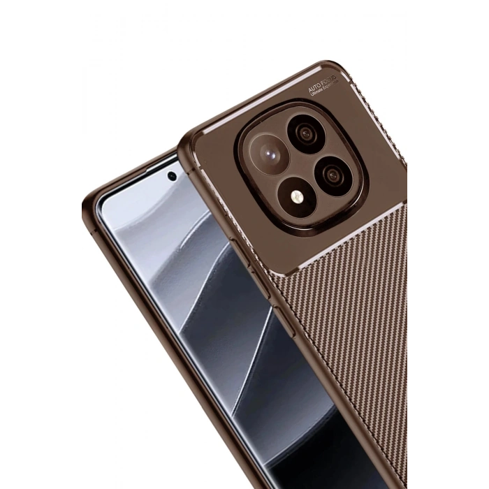 Durukar®   Redmi Note 14 Pro Plus Kılıf Auto Focus Karbon Kapak - Kahverengi