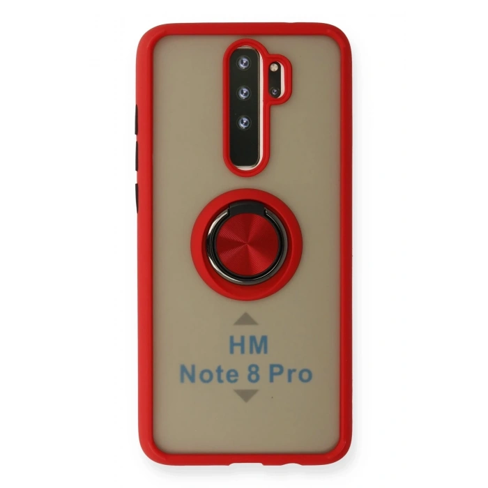 Durukar®   Redmi Note 8 Pro Kılıf Montreal Yüzüklü Silikon Kapak - Kırmızı