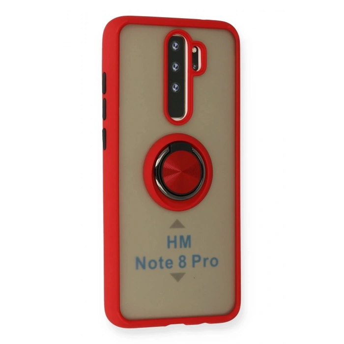 Durukar®   Redmi Note 8 Pro Kılıf Montreal Yüzüklü Silikon Kapak - Kırmızı