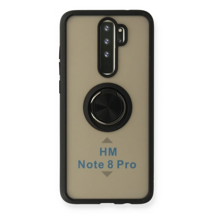 Durukar®   Redmi Note 8 Pro Kılıf Montreal Yüzüklü Silikon Kapak - Siyah