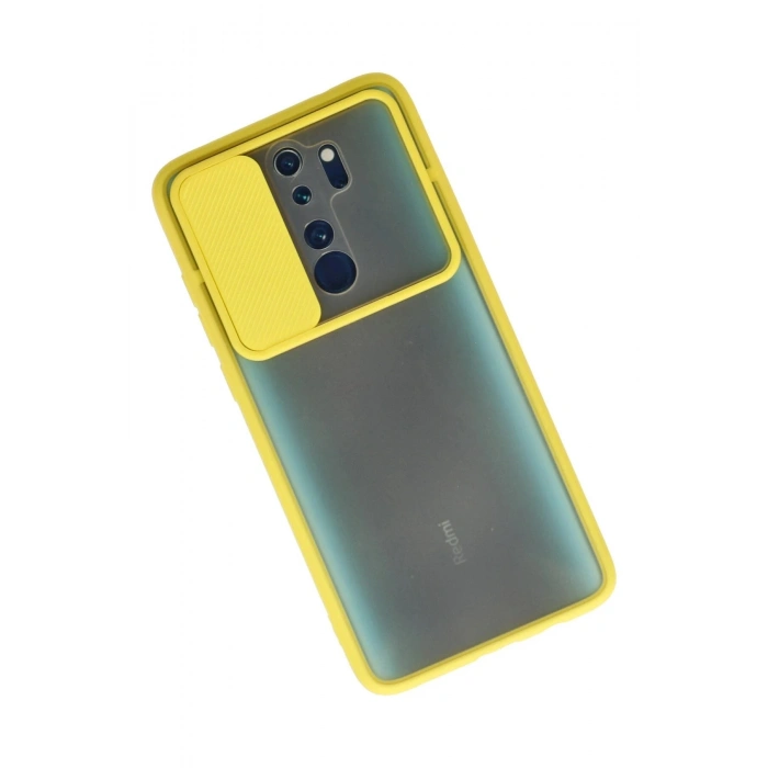 Durukar®   Redmi Note 8 Pro Kılıf Palm Buzlu Kamera Sürgülü Silikon - Sarı