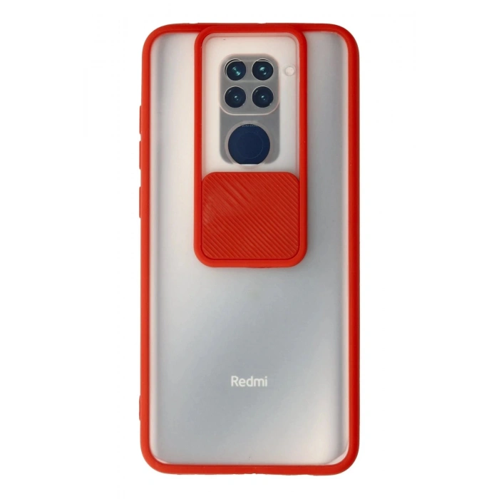 Durukar®   Redmi Note 9 Kılıf Palm Buzlu Kamera Sürgülü Silikon - Kırmızı