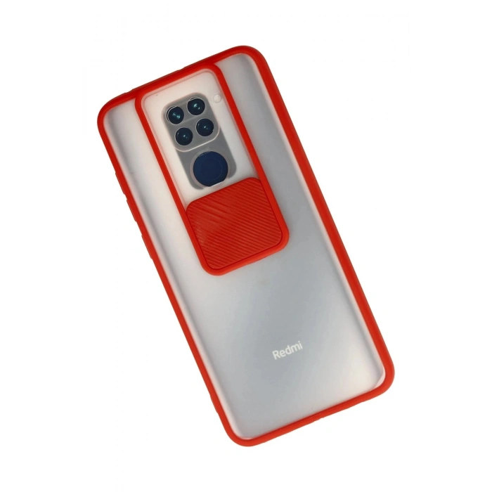 Durukar®   Redmi Note 9 Kılıf Palm Buzlu Kamera Sürgülü Silikon - Kırmızı