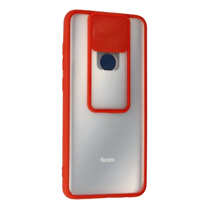 Durukar®   Redmi Note 9 Kılıf Palm Buzlu Kamera Sürgülü Silikon - Kırmızı