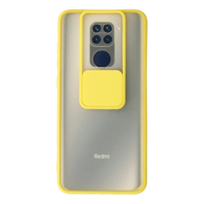 Durukar®   Redmi Note 9 Kılıf Palm Buzlu Kamera Sürgülü Silikon - Sarı