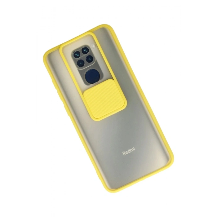 Durukar®   Redmi Note 9 Kılıf Palm Buzlu Kamera Sürgülü Silikon - Sarı