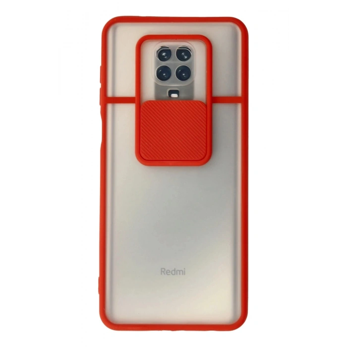 Durukar®   Redmi Note 9 Pro Kılıf Palm Buzlu Kamera Sürgülü Silikon - Kırmızı