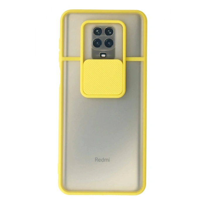 Durukar®   Redmi Note 9 Pro Kılıf Palm Buzlu Kamera Sürgülü Silikon - Sarı