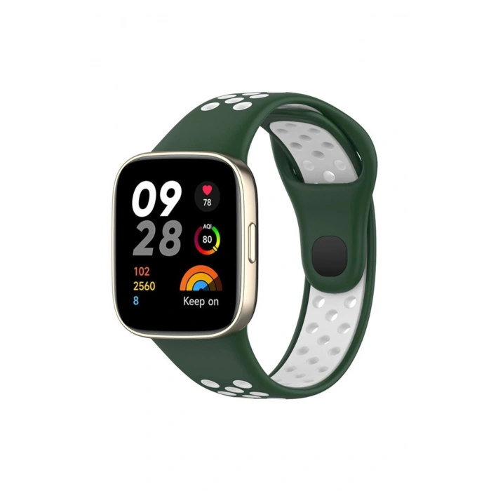 Durukar®   Redmi Watch 3 Spor Delikli Kordon - Haki Yeşil-Beyaz