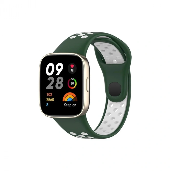 Durukar®   Redmi Watch 3 Spor Delikli Kordon - Haki Yeşil-Beyaz